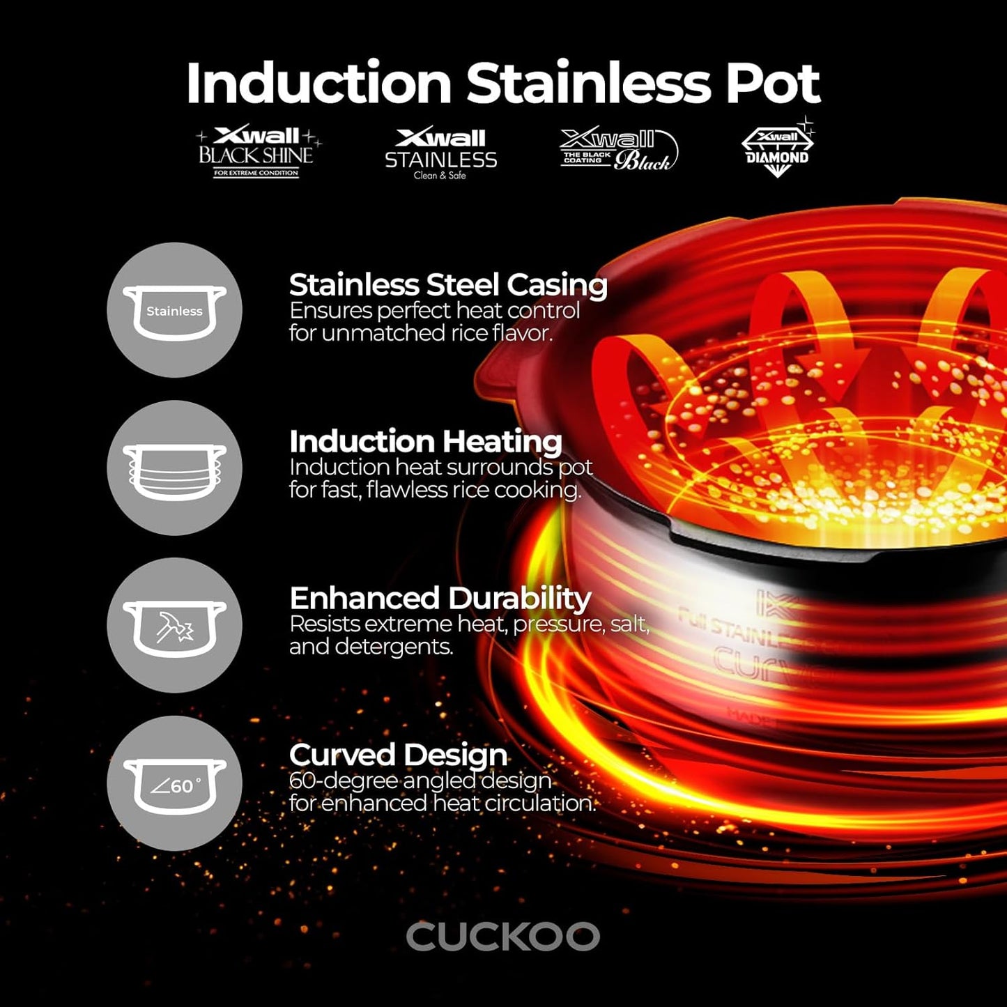 CUCKOO CRP-EHSS0309FG | 3-Cup Induction Heating Pressure Rice Cooker with 15 Menu Options, Auto-Clean, Voice Guide