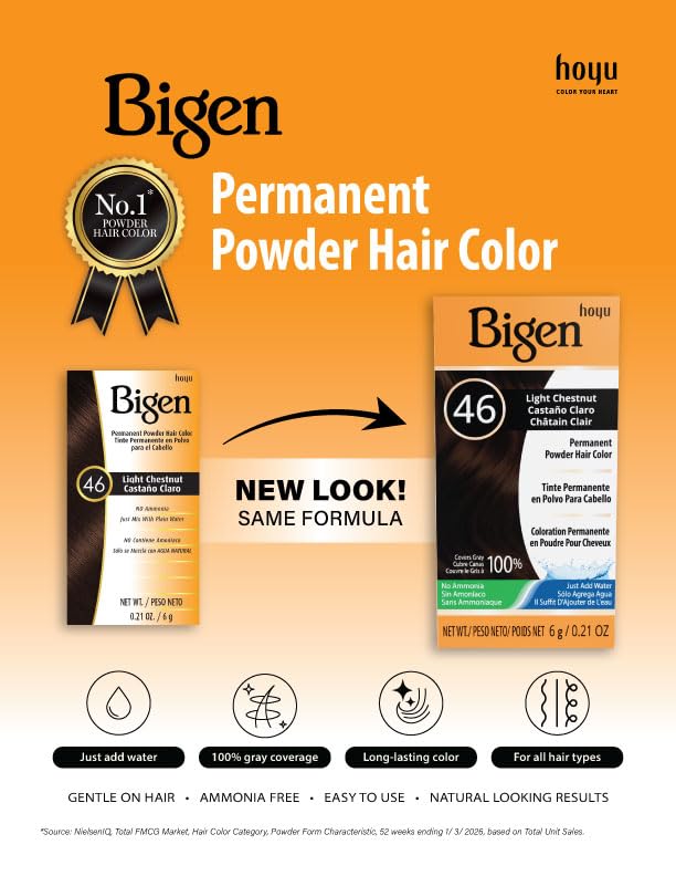 BIGEN  8L-2C9Z-SKV0 | #46 Light Chestnut Bigen Permanent Powder - 12 Pack