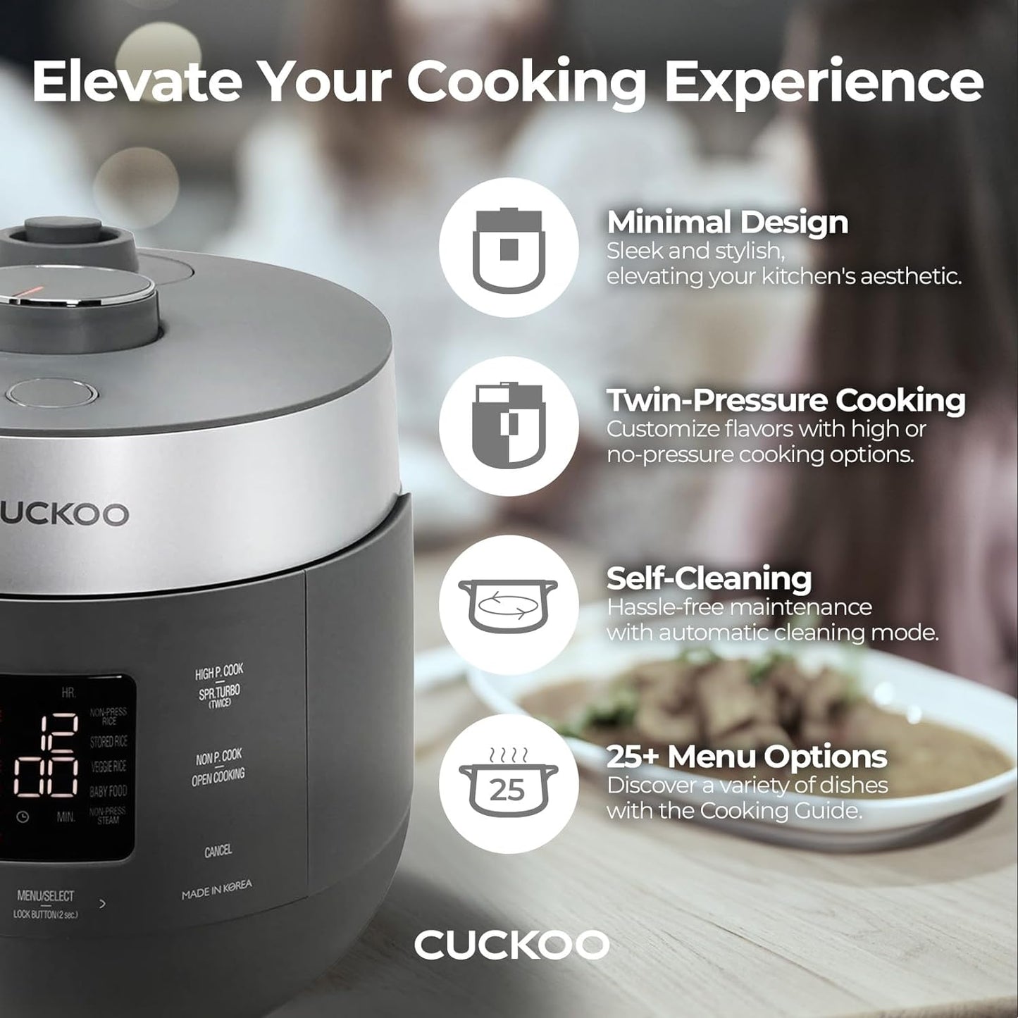 CUCKOO CRP-ST0609FG | 6-Cup Twin Pressure Rice Cooker & Warmer with Nonstick Inner Pot, 16 Menu Options, 3 Voice Guide, Auto Clean