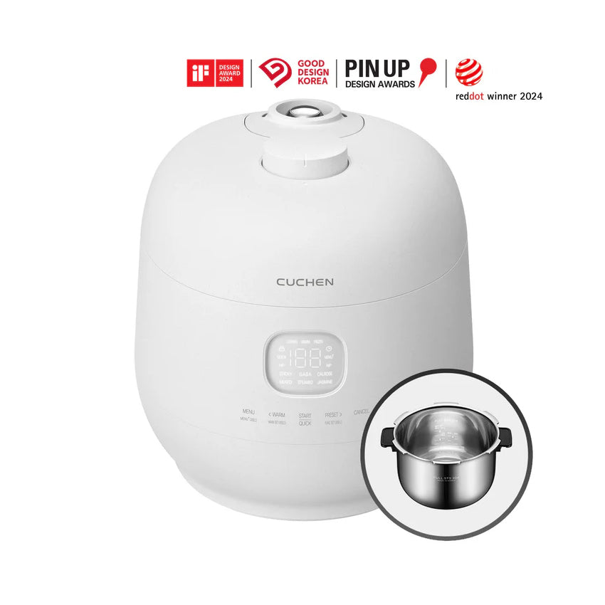 CUCHEN CRH-TWS0610PWUS | 6-Cup Premium IH Pressure Rice Cooker with 304Ti Stainless Steel Inner Pot, Dual High/Non-Pressure Modes, Voice Guide & Auto Steam Clean, White