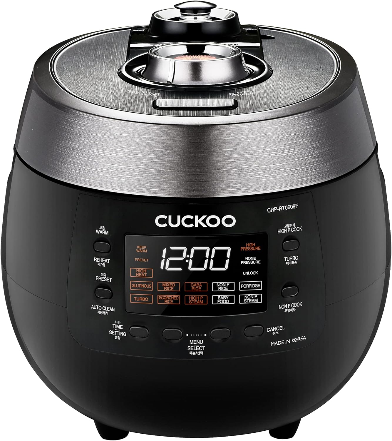 CUCKOO CRP-RT0609FB | 6-Cup Twin Pressure Rice Cooker & Warmer with Nonstick Inner Pot, 14 Menu Options, Safe Steam Release, 3 Voice Guide, Auto Clean