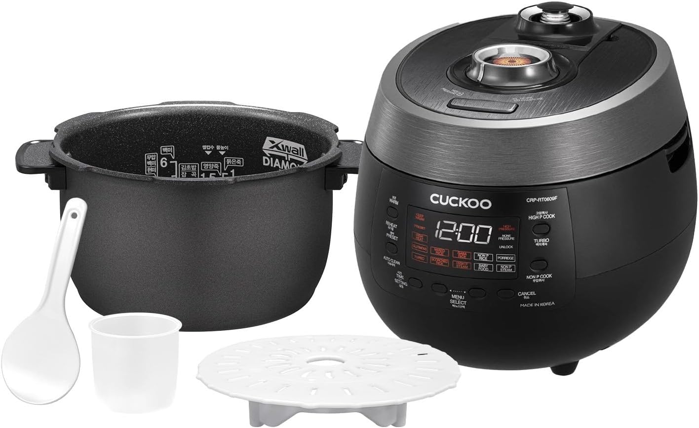 CUCKOO CRP-RT0609FB | 6-Cup Twin Pressure Rice Cooker & Warmer with Nonstick Inner Pot, 14 Menu Options, Safe Steam Release, 3 Voice Guide, Auto Clean