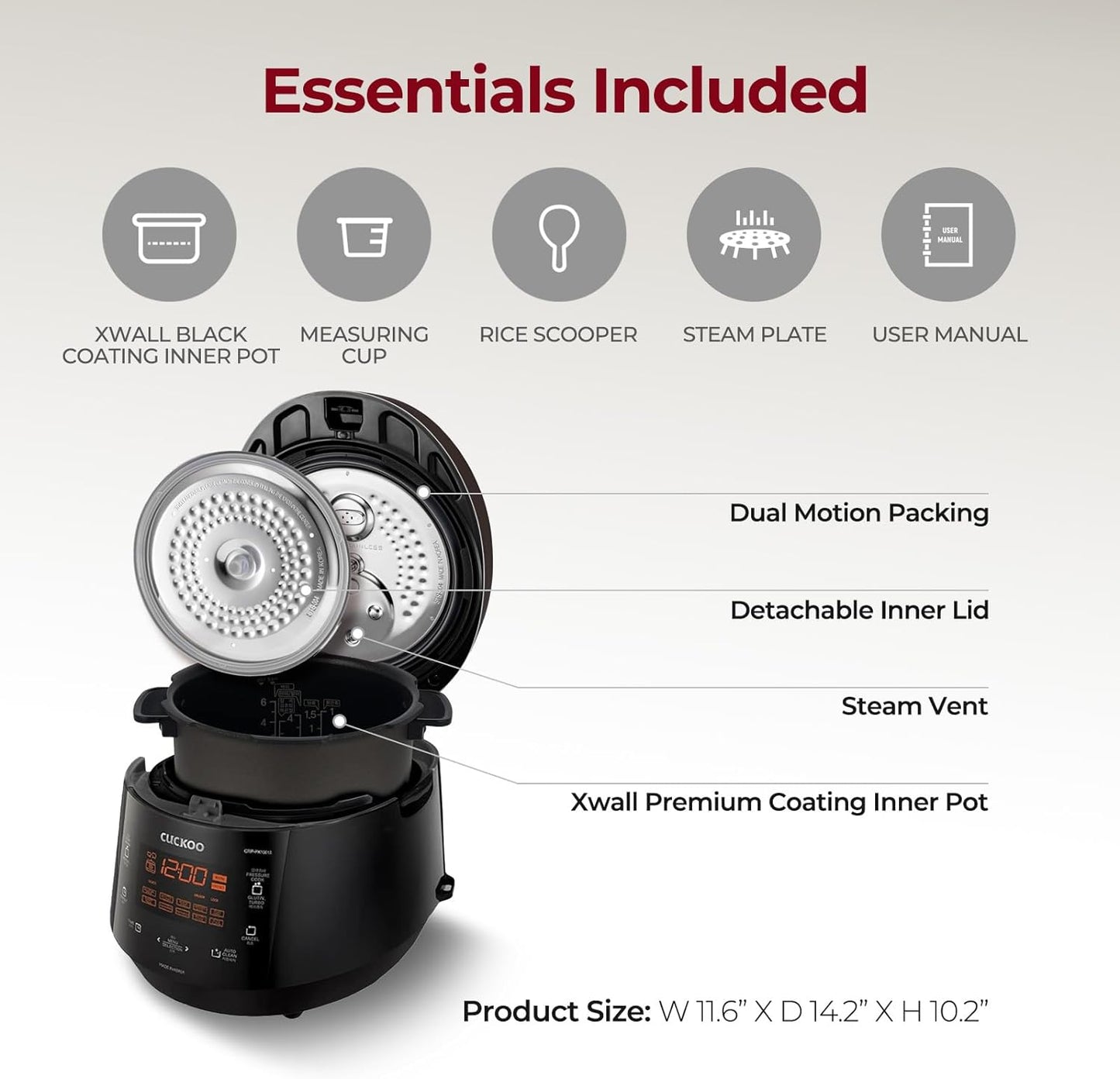 CUCKOO CRP-P0609S | 6-Cup Pressure Rice Cooker with 12 Menu Options: Quinoa, Nu Rung Ji, GABA/Brown Rice & More