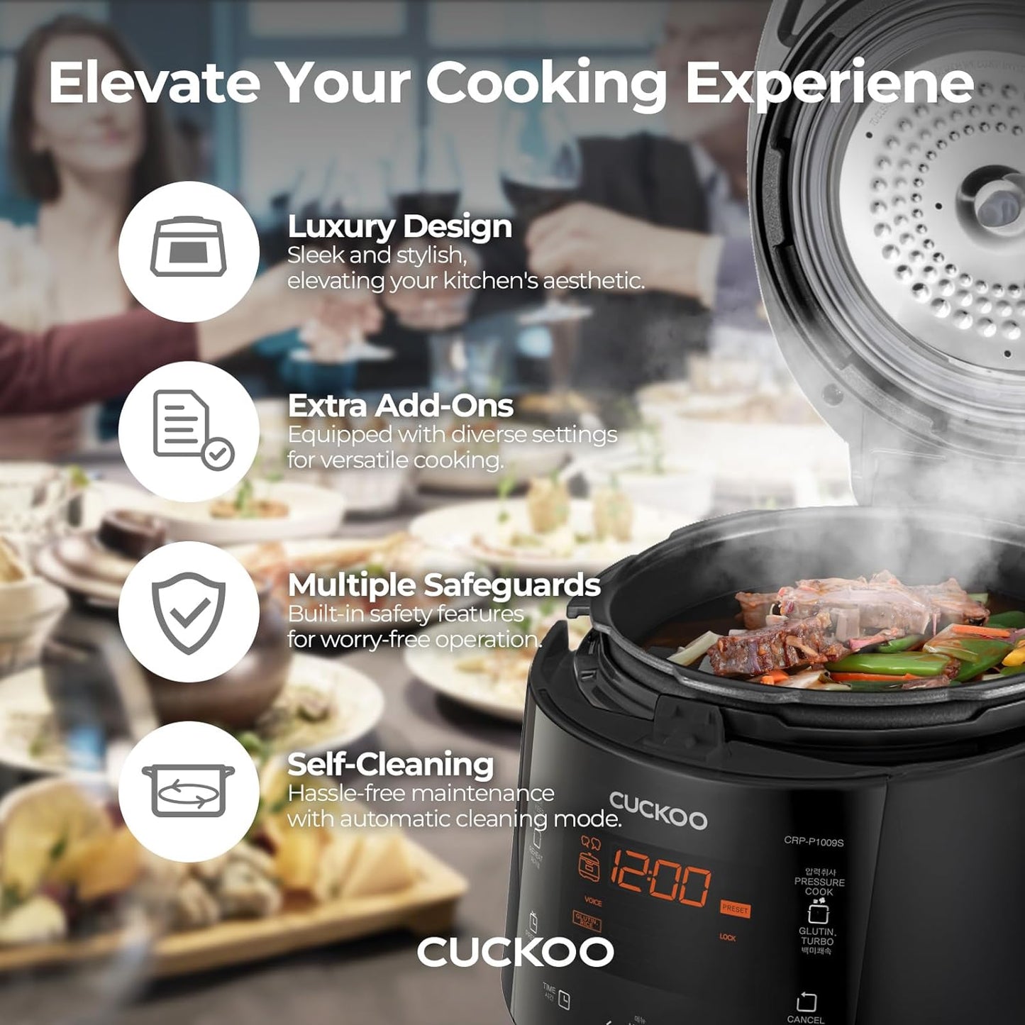 CUCKOO CRP-P0609S | 6-Cup Pressure Rice Cooker with 12 Menu Options: Quinoa, Nu Rung Ji, GABA/Brown Rice & More