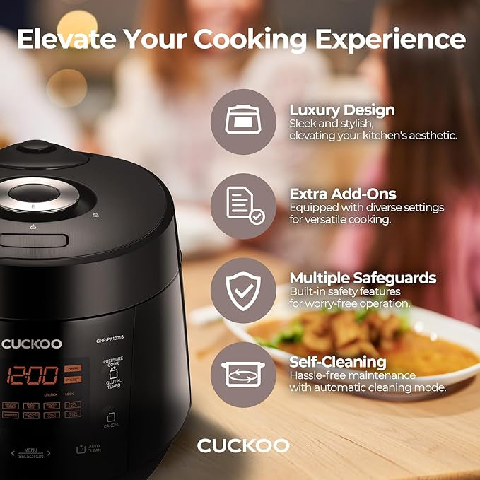 CUCKOO CRP-PK1001S | 10-Cup Pressure Rice Cooker with 12 Menu Options: Quinoa, Scorched Rice, GABA/Brown Rice, Multi-Grain & More