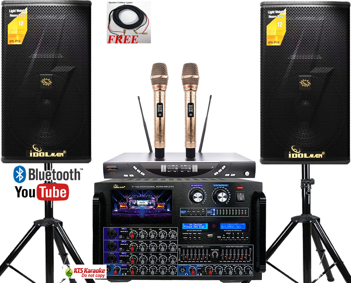 IDOLpro ASM14 | 4000W High-End Speakers With 8000W Professional Bluetooth Mixing Amplifier, Dual Luxury Wireless Microphones Home Karaoke System