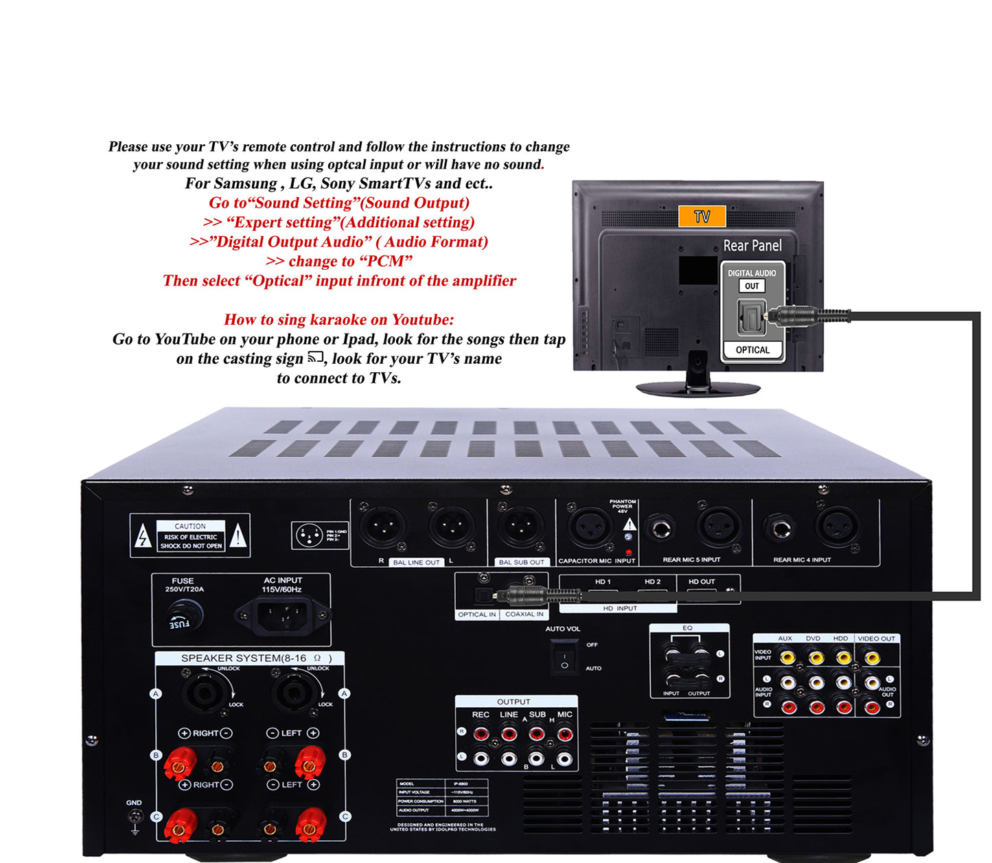 IDOLmain ASM22 | Top Performance 8000W Mixing Amplifier, 6000W Floor Standing Speakers With Dual Wireless Microphone With No Feedback Karaoke System