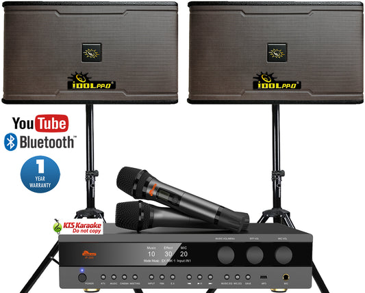 IDOlpro ASM26 | 4000W Digital Karaoke System With No Feedback & Noise Cancellation Mixing Amplifier, Dual Wireless Microphones, and 1200W Speakers &Stands