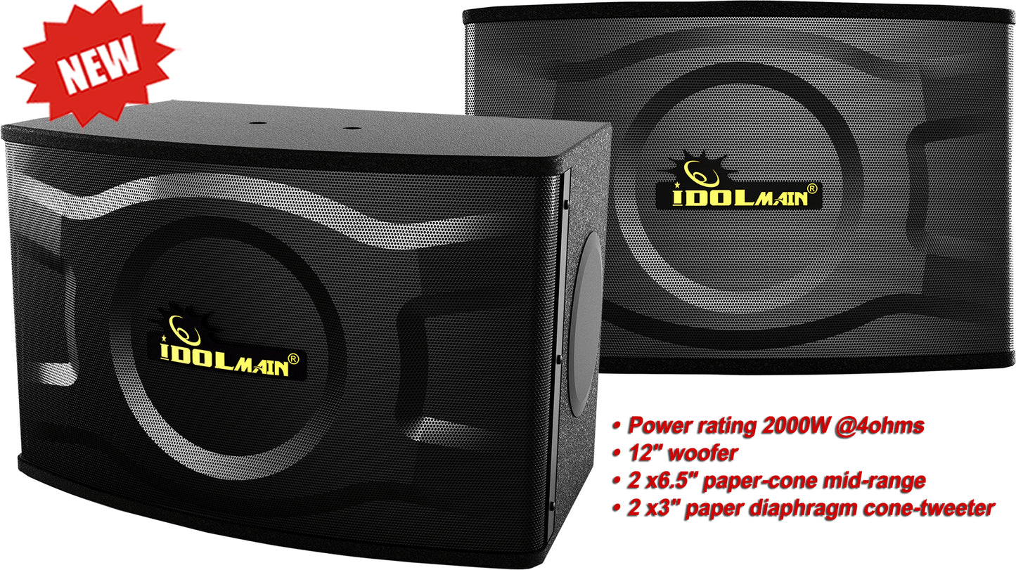 IDOLmain ASM40 | Best Vocal Speakers 12" 2000W With 6000W Full Functions Mixing Amplifier And Dual Smart Wireless Microphones Home Karaoke System