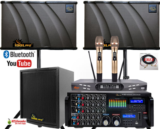 IDOLpro ASM34 | Karaoke System with 1000W Subwoofer, 1000W Speakers, Dual Wireless Microphones, and 3000W Mixing Amplifier Home Karaoke System