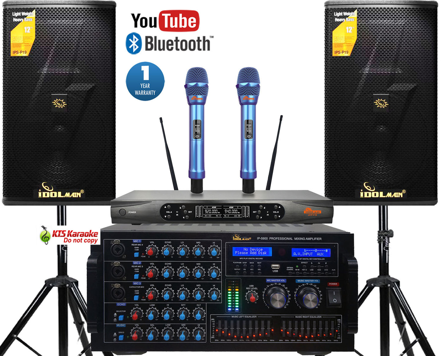 IDOLmain ASM37 | Heavy Bass Karaoke System With 8000W IP-7500 Mixing Amplifier with Dual 2000W Loudspeakers and UHF-X1B Wireless Microphone