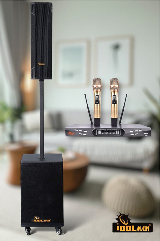 IDOLmain ASM51 | IPS-T3 4000W All-in-one Portable Tower Powered Speaker with Dual Wireless Microphones UHF-630 Karaoke System