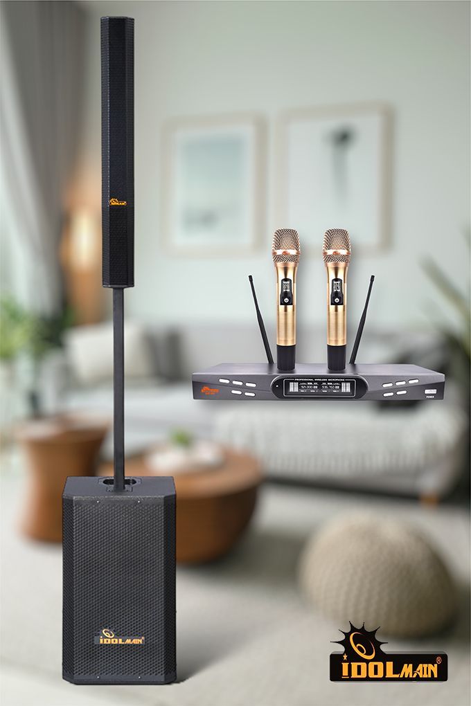 IDOLmain ASM52 | IPS-T4 All-In-One Portable Tower Superior Sound Powered Speaker With Dual Wireless Microphones UHF-630 Karaoke System