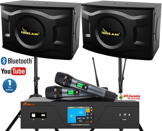 IDOLmain ASM10 | Full- Featured Professional Karaoke System With 7000W Mixing Amplifier, Dual 2000W 12" Speakers, Dual High-End Wireless Microphones