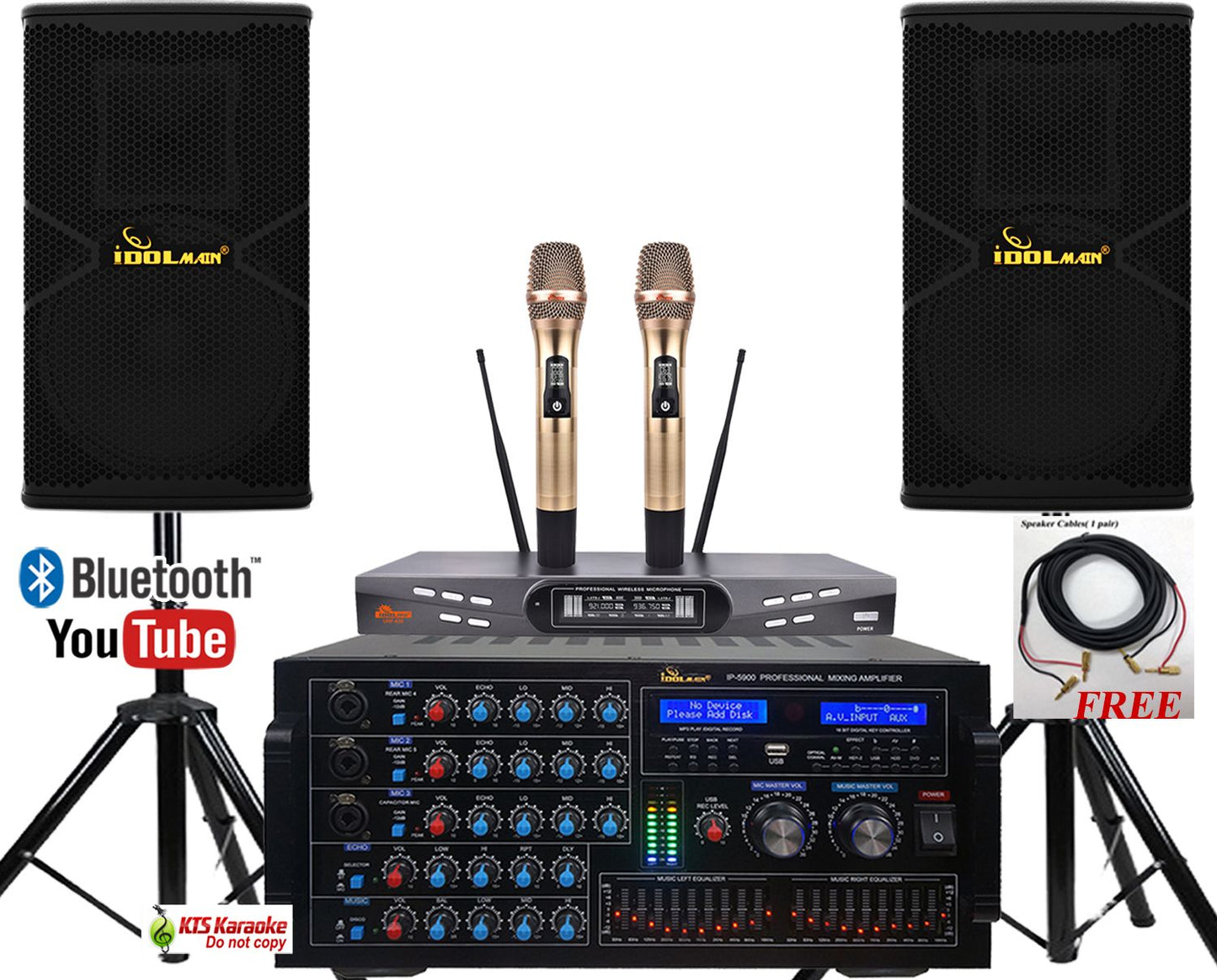 IDOLmain ASM7 | 6000W IP-5900 Professional Karaoke Mixing Amplifier With Bluetooth, 1800W IPS-P18 Speakers and Dual Anti Noise Wireless Microphone Complete Karaoke System