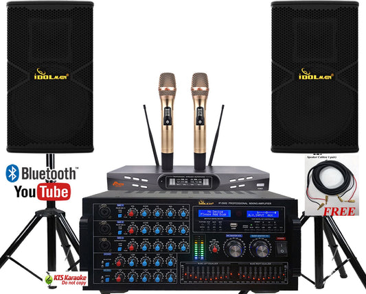 IDOLmain ASM7 | 6000W IP-5900 Professional Karaoke Mixing Amplifier With Bluetooth, 1800W IPS-P18 Speakers and Dual Anti Noise Wireless Microphone Complete Karaoke System