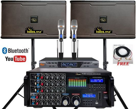 IDOLpro ASM5 | 3000W Professional Mixing Amplifier & Dual Wireless Microphones & 1200W Speakers Bundle