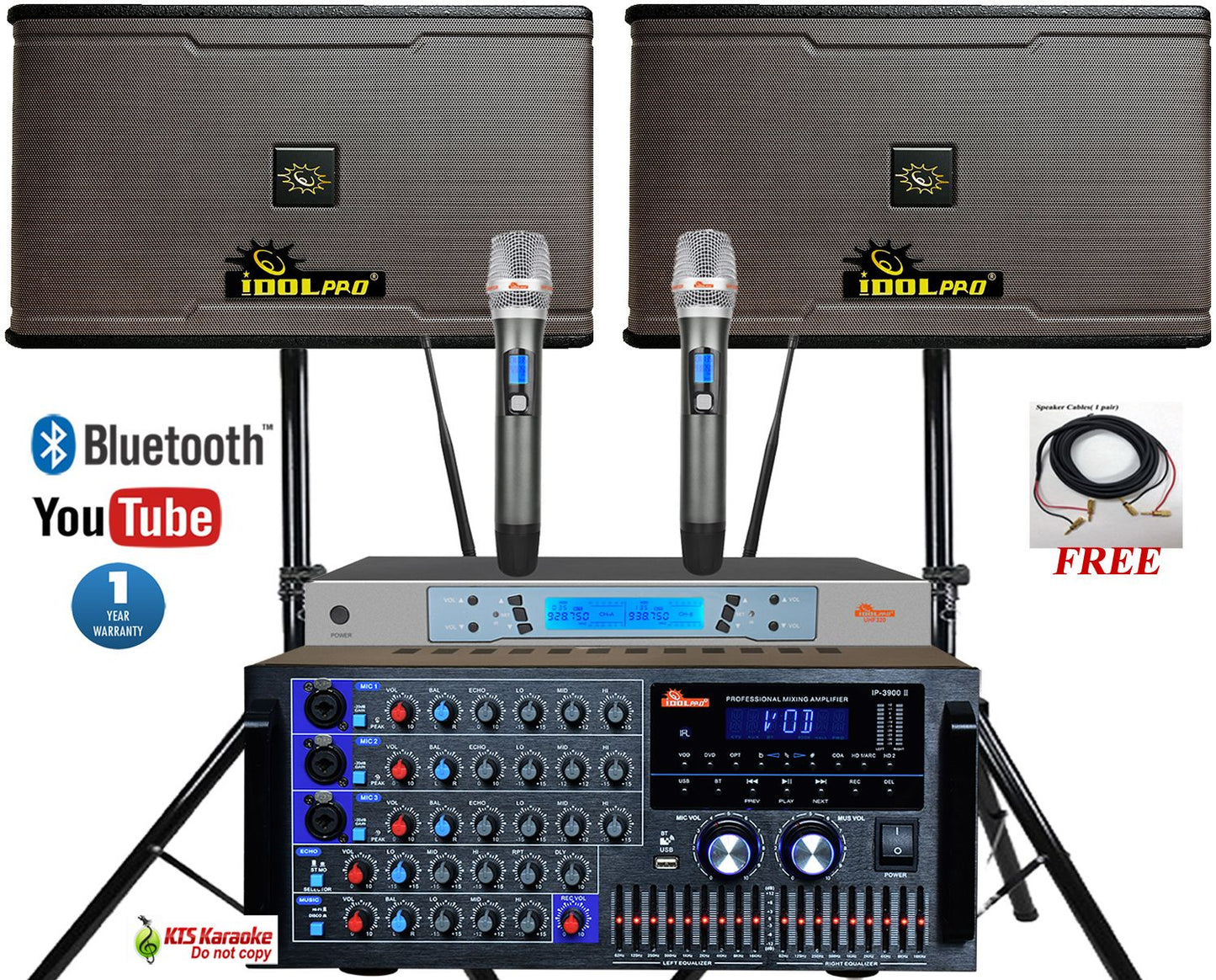 IDOLpro ASM3 | 3000W Karaoke System With Bluetooth Amplifier, 1000W Speakers and Dual Wireless Microphones