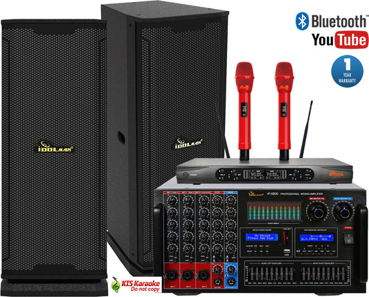 IDOLpro ASM11 | 8000W Deluxe Line Karaoke System With Bluetooth Mixing Amplifier, 6000W Floor Standing Speakers, and Dual Wireless Microphones karaoke System