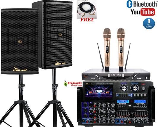 IDOLmain ASM12 | Home Karaoke System IP-7500 8000W Mixing Amplifier, IPS-KP12 4000W Professional Studio Loudspeakers and Dual Luxury Wireless Microphones